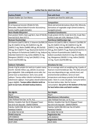 LaVital Duck, Cranberry & Marigold Adult Cat Wet Food 85GR